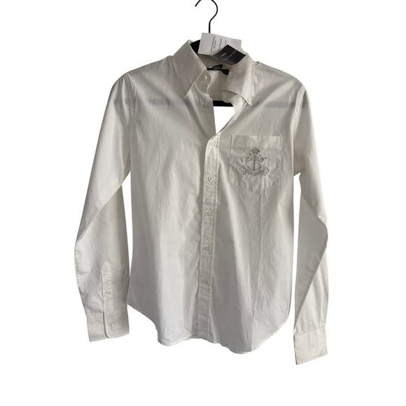 Ralph Lauren Black Label Tops - Ralph Lauren Black Label White Cotton Button Down Shirt Crest Size 6 NWT